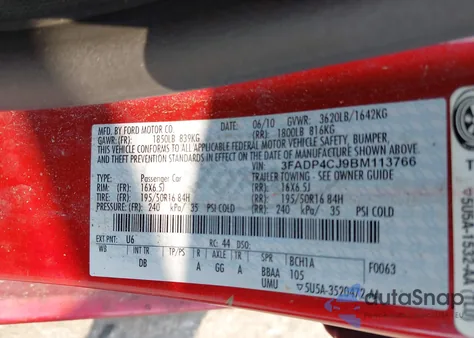 2011 Ford Fiesta Sel z USA, uszkodzony, nr VIN 3FADP4CJ9BM113766